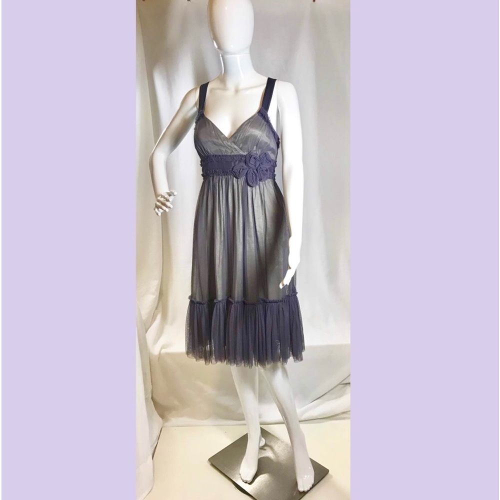 Mounlinette Soeurs Anthropology Dress SZ 0 Grey Plum Silk Chiffon